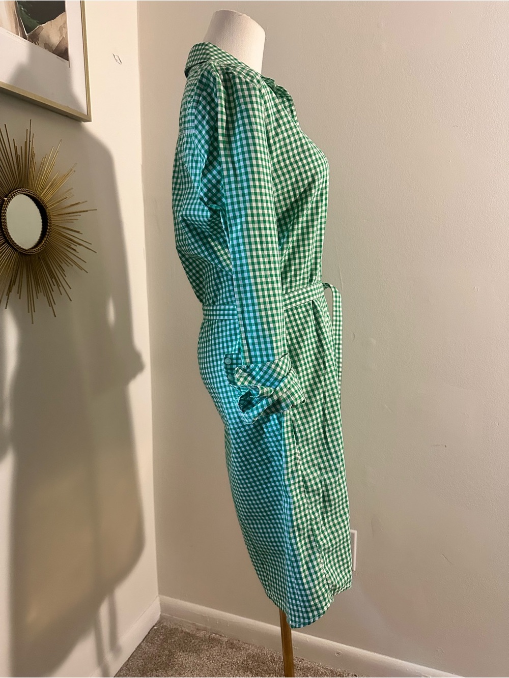VTG GAP Green Checked Shirt Dress size Small - Picture 4 of 9